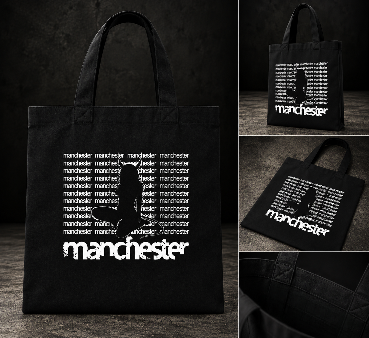 Czarna torba - print Manchester